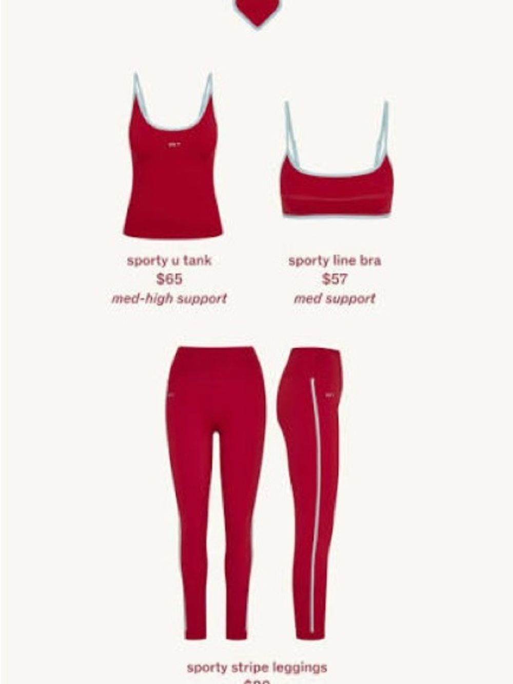 ISO SET Active Women's Red Sporty Tank, Bra & Leggings Set